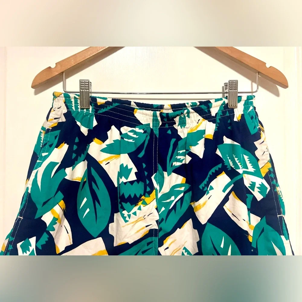 NWOT Izod Lacoste Vintage Blue Teal/Navy/Yellow Swim Trunks - Size Medium